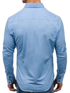 Чоловіча елегантна сорочка з довгим рукавом блакитна Bolf 1721-A