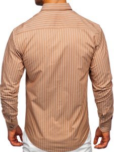 Чоловіча коричнева смугаста сорочка з довгим рукавом Bolf 20731-1