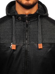Чоловіча шкіряна куртка чорна Bolf Ex361