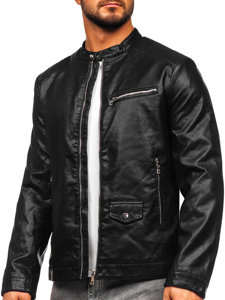 Чорна екошкіряна чоловіча байкерська куртка Bolf 11Z8021
