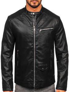 Чорна екошкіряна чоловіча байкерська куртка Bolf 11Z8021