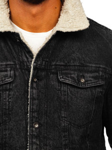 Чорна чоловіча джинсова куртка тракер з хутряною підкладкою Bolf 1159