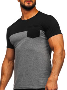 Чорно-графітова чоловіча футболка без принту з кишенею Bolf 8T91