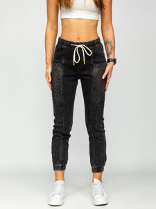 Чорні жіночі джинси mom fit з блискіткамиt Bolf BF108