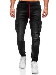 Чорні чоловічі джинсові джоггери-карго slim fit Bolf 61037W0